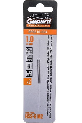 Сверло по металлу ц/х Gepard 1.0х12х34мм HSS-G комплект из 2-х шт